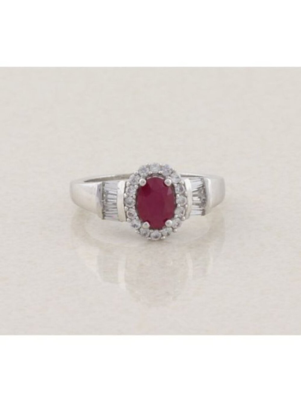 Sterling Silver Natural Ruby and White Zircon Ring Size 7